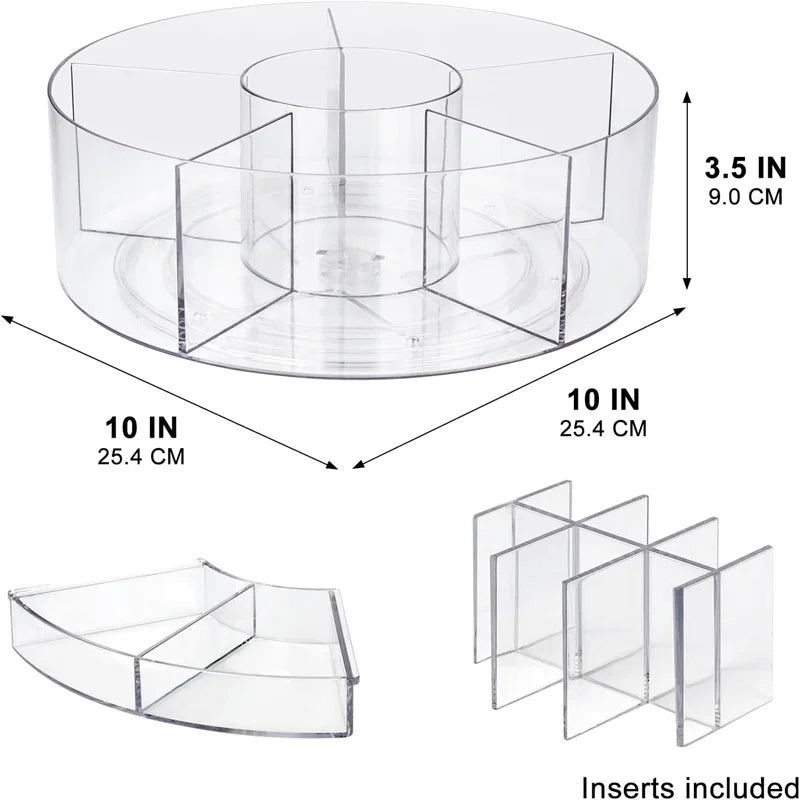 360° Rotating Makeup Organizer 10in Clear Turntable Lazy Susan Organizer Spinning Cosmetic Storage Holder with 6 Dividers JAF225