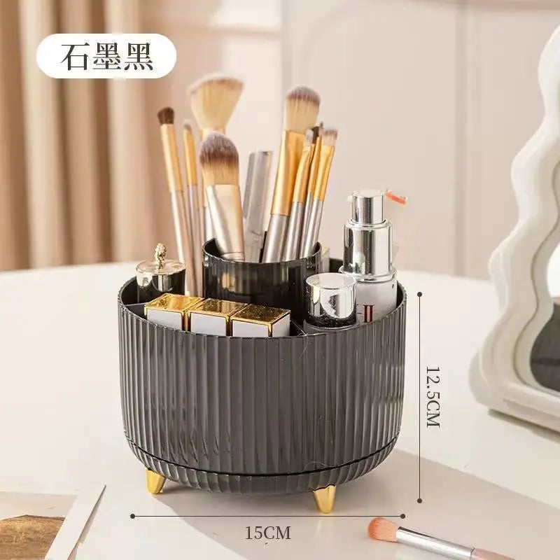 360° Rotating Makeup Organizer - 1pc Plastic Cosmetic Storage with 5 Compartments - Multi-Functional Holder for Brushes