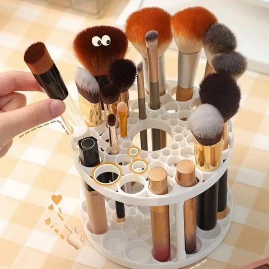 45 Hole Rotating Makeup Brush Organizer Transparent Easy Access Cosmetic Storage for Home Vanity Desktop