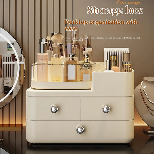360° Rotating Makeup Organizer for Vanity with Drawers, Large Capacity Cosmetic Display Case, skincare organizer, Cosmetic Organ