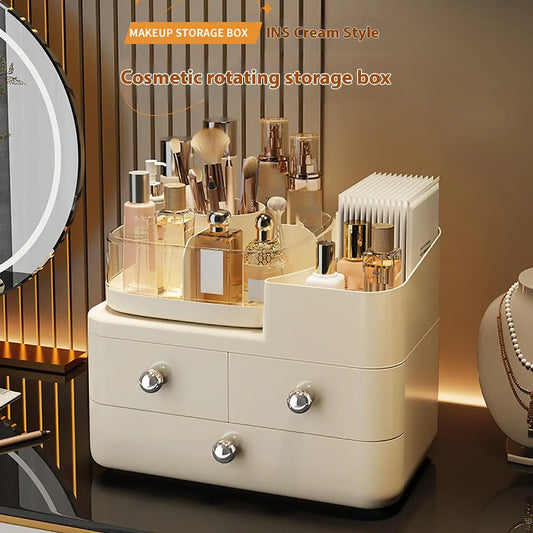 360° Rotating Makeup Organizer for Vanity with Drawers, Large Capacity Cosmetic Display Case, skincare organizer, Cosmetic Organ
