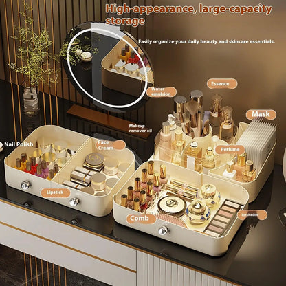 360° Rotating Makeup Organizer for Vanity with Drawers, Large Capacity Cosmetic Display Case, skincare organizer, Cosmetic Organ