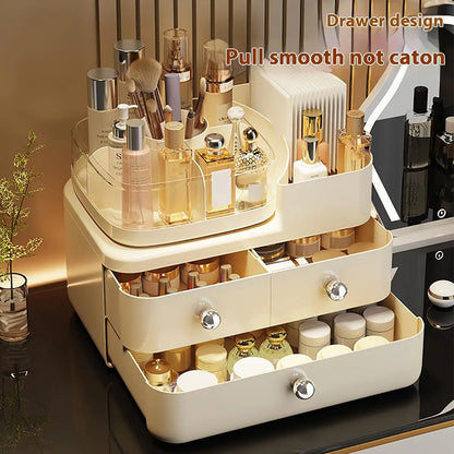 360° Rotating Makeup Organizer for Vanity with Drawers, Large Capacity Cosmetic Display Case, skincare organizer, Cosmetic Organ