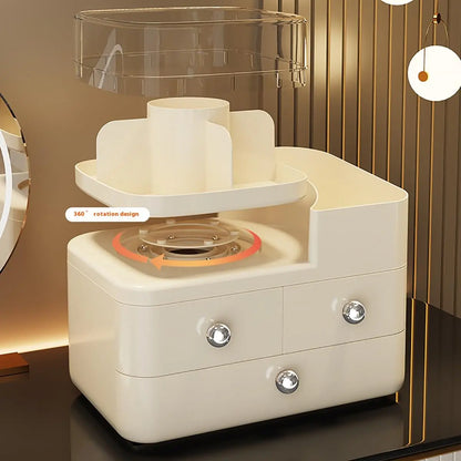 360° Rotating Makeup Organizer for Vanity with Drawers, Large Capacity Cosmetic Display Case, skincare organizer, Cosmetic Organ
