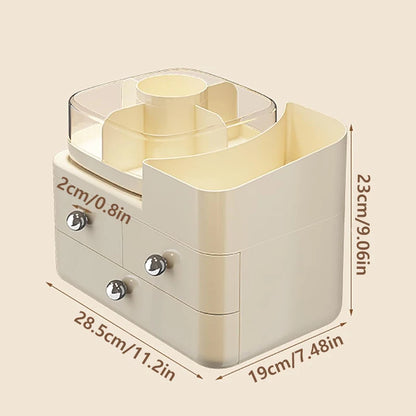 360° Rotating Makeup Organizer for Vanity with Drawers, Large Capacity Cosmetic Display Case, skincare organizer, Cosmetic Organ