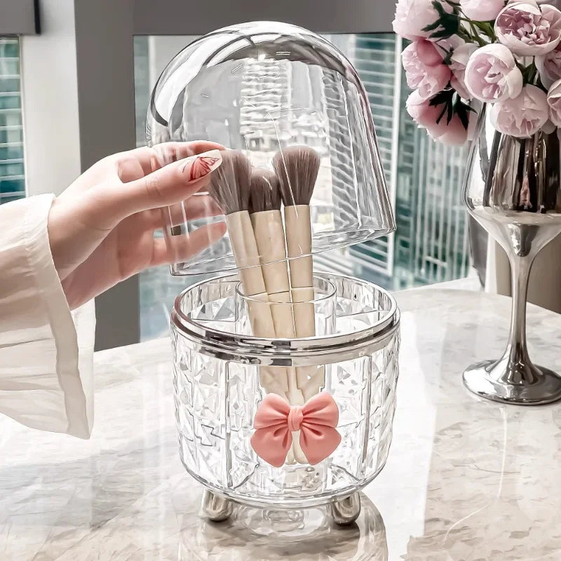 Rotating Cosmetic Makeup Organizer Storage Tube with Lid Clear Organizer Box Makeup Brush Holder Acrylic Organizers Bathroom