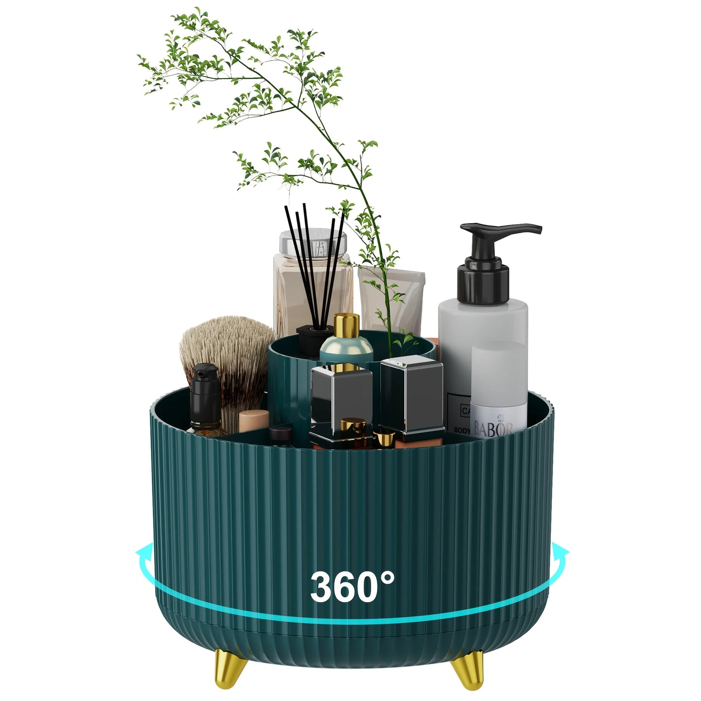 360° Rotating Makeup Organizer, 5 Compartments Cosmetic Brush Lipstick Storage, Desk Caddy for Skin Care Products & Stationery