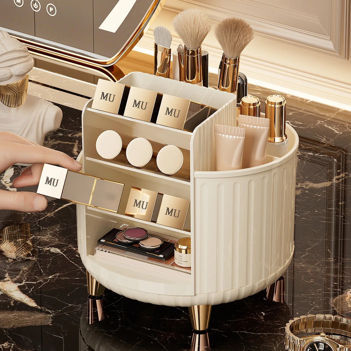 Rotating Makeup Organizer Desktop Cosmetic Storage Box for Lipstick Makeup Brushes Skincare Vanity Countertop Holder