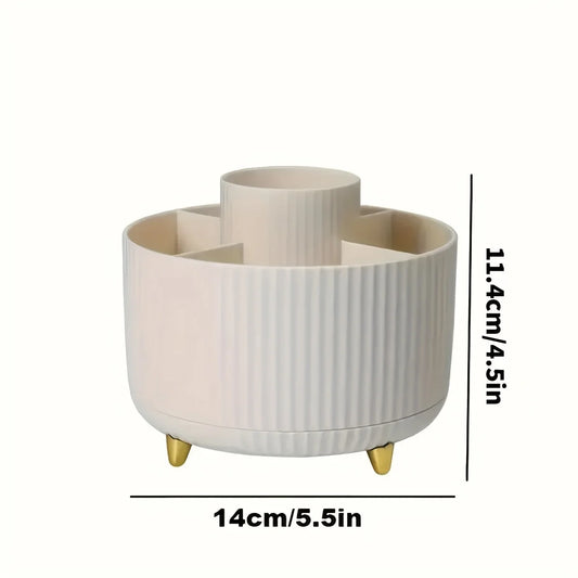 360° Rotating Makeup Organizer, 5 Compartments Cosmetic Brush Lipstick Storage, Desk Caddy for Skin Care Products & Stationery
