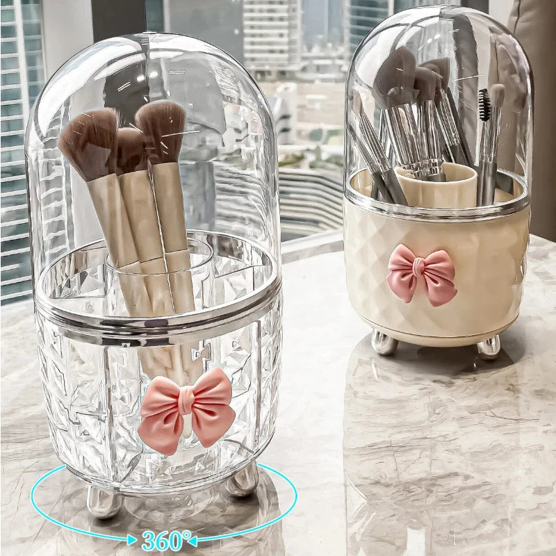 Rotating Cosmetic Makeup Organizer Storage Tube with Lid Clear Organizer Box Makeup Brush Holder Acrylic Organizers Bathroom