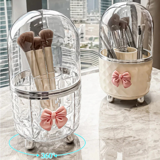 Rotating Cosmetic Makeup Organizer Storage Tube with Lid Clear Organizer Box Makeup Brush Holder Acrylic Organizers Bathroom