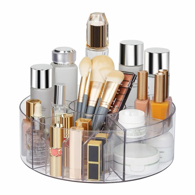 360° Rotating Makeup Organizer 10in Clear Turntable Lazy Susan Organizer Spinning Cosmetic Storage Holder with 6 Dividers JAF225