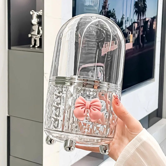 Rotating Cosmetic Makeup Organizer Storage Tube with Lid Clear Organizer Box Makeup Brush Holder Acrylic Organizers Bathroom