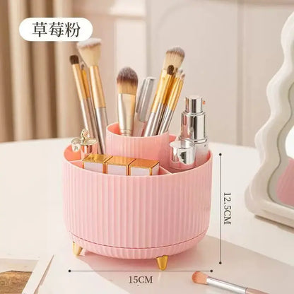 360° Rotating Makeup Organizer - 1pc Plastic Cosmetic Storage with 5 Compartments - Multi-Functional Holder for Brushes