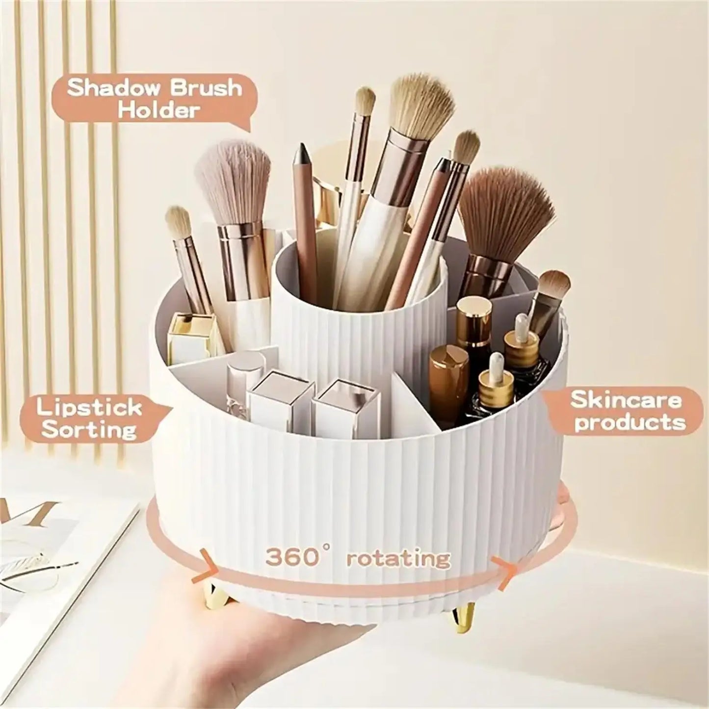 360° Rotating Makeup Organizer - 1pc Plastic Cosmetic Storage With 5 Compartments - Multi-Functional Holder For Brushes