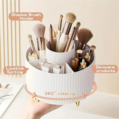 360° Rotating Makeup Organizer - 1pc Plastic Cosmetic Storage With 5 Compartments - Multi-Functional Holder For Brushes