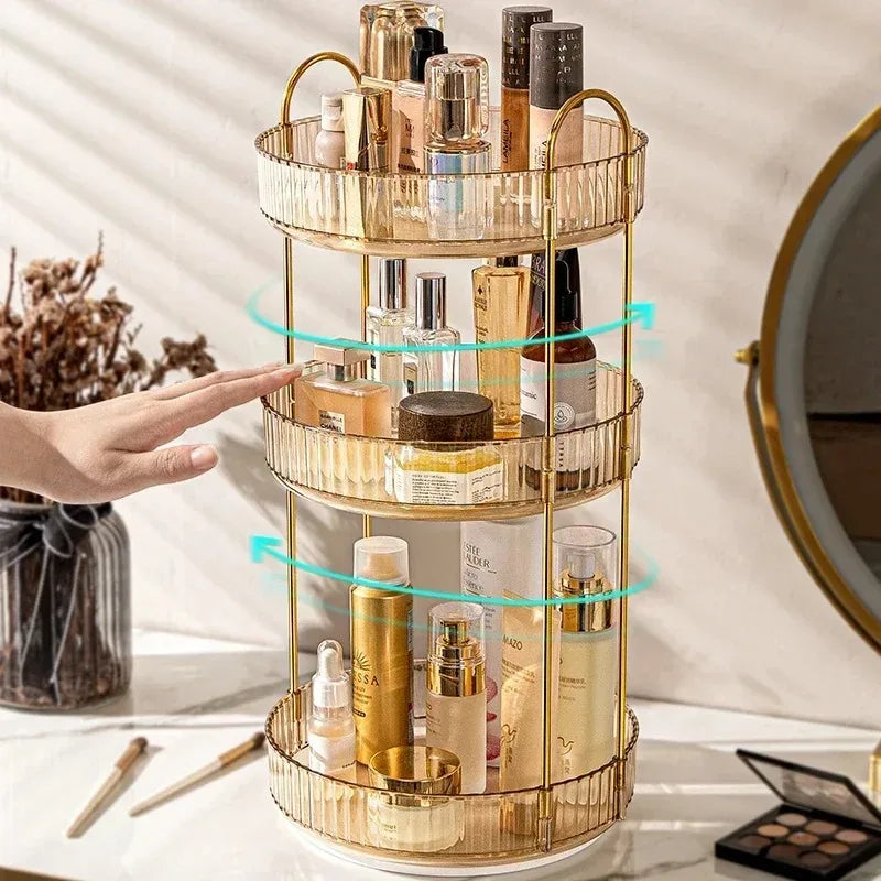 Rotating Makeup Organizer for Vanity 3 Tier Skincare Organizers Large Storage Bathroom Countertop Clear Cosmetic Holder Dresser
