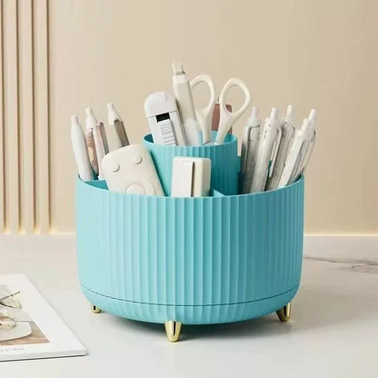 360° Rotating Makeup Organizer - 1pc Plastic Cosmetic Storage With 5 Compartments - Multi-Functional Holder For Brushes