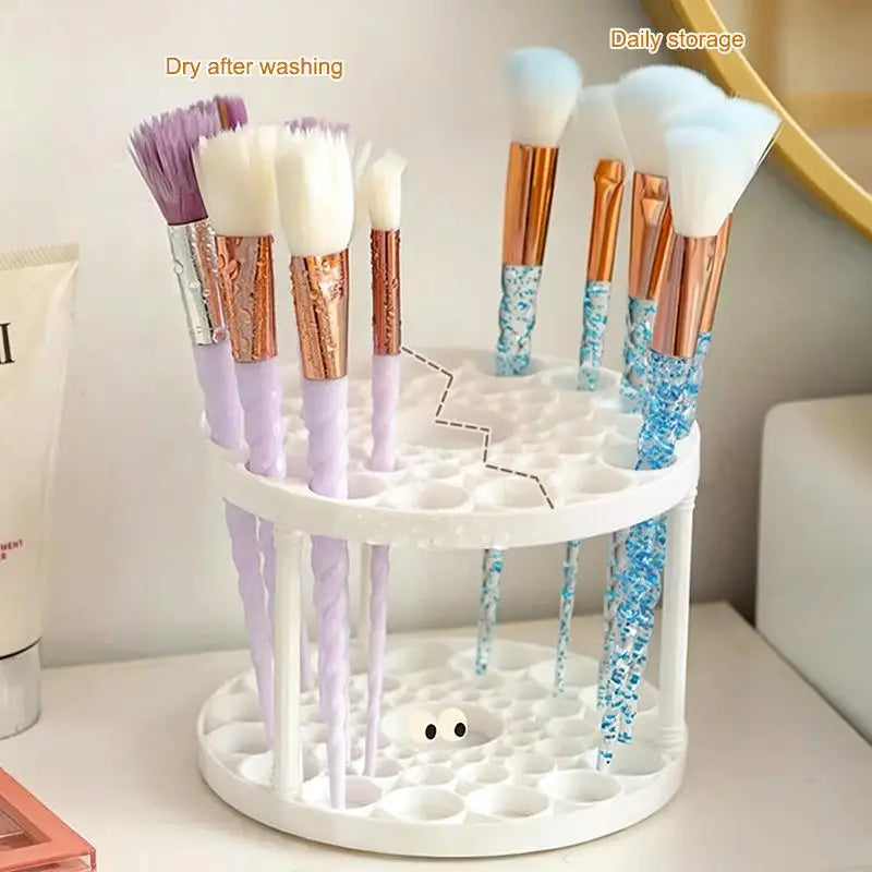 45 Hole Rotating Makeup Brush Organizer Transparent Easy Access Cosmetic Storage for Home Vanity Desktop