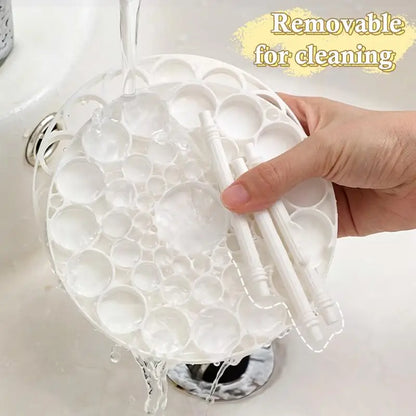 45 Hole Rotating Makeup Brush Organizer Transparent Easy Access Cosmetic Storage for Home Vanity Desktop