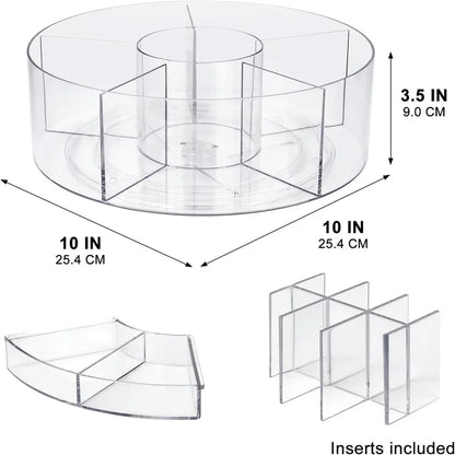 360° Rotating Makeup Organizer 10in Clear Turntable Lazy Susan Organizer Spinning Cosmetic Storage Holder with 6 Dividers JAF225