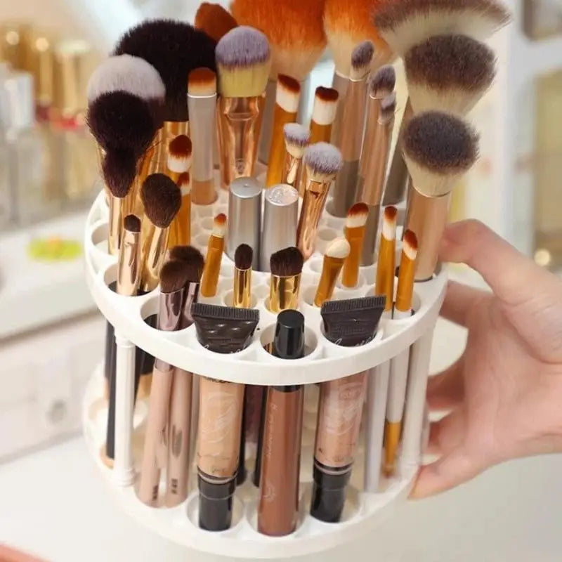 45 Hole Rotating Makeup Brush Organizer Transparent Easy Access Cosmetic Storage for Home Vanity Desktop