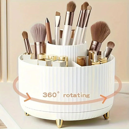 360° Rotating Makeup Brush Organizer 5-Compartment Cosmetic Storage Holder Stylish Desk Organizer for Brushes Lipsticks