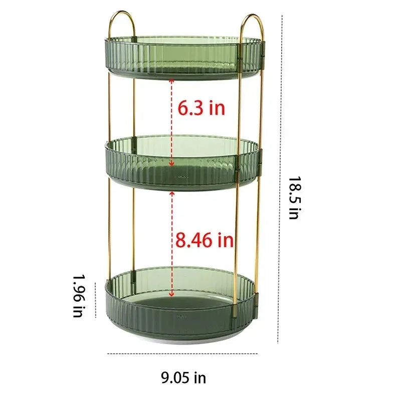 Rotating Makeup Organizer for Vanity 3 Tier Skincare Organizers Large Storage Bathroom Countertop Clear Cosmetic Holder Dresser