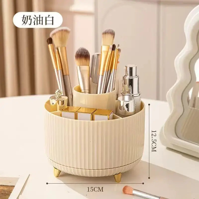 360° Rotating Makeup Organizer - 1pc Plastic Cosmetic Storage with 5 Compartments - Multi-Functional Holder for Brushes