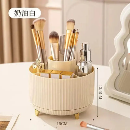 360° Rotating Makeup Organizer - 1pc Plastic Cosmetic Storage with 5 Compartments - Multi-Functional Holder for Brushes