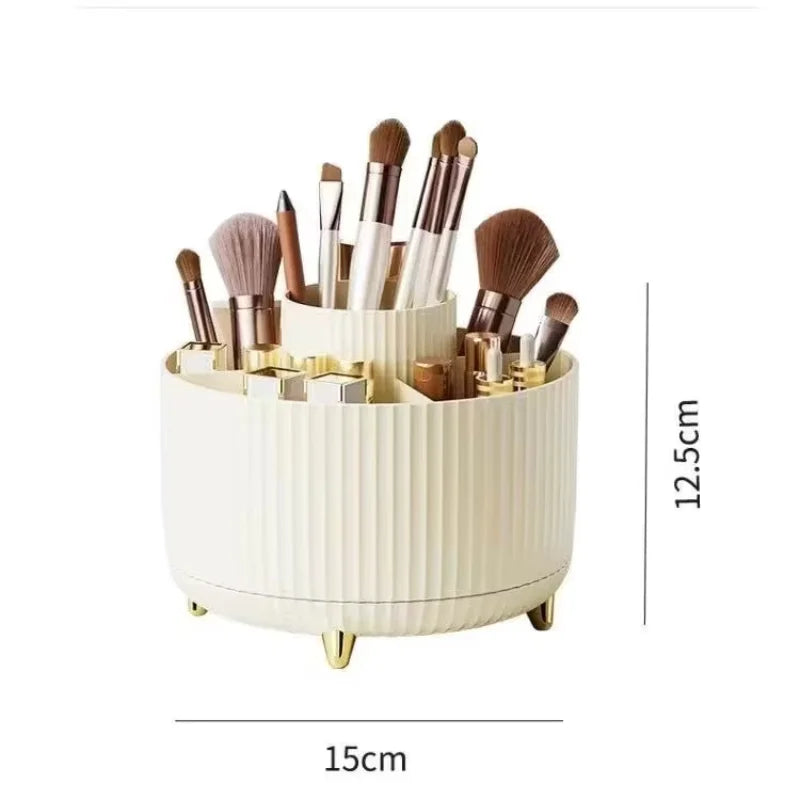 360° Rotating Makeup Organizer - 1pc Plastic Cosmetic Storage with 5 Compartments - Multi-Functional Holder for Brushes