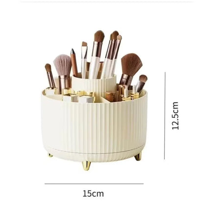 360° Rotating Makeup Organizer - 1pc Plastic Cosmetic Storage with 5 Compartments - Multi-Functional Holder for Brushes