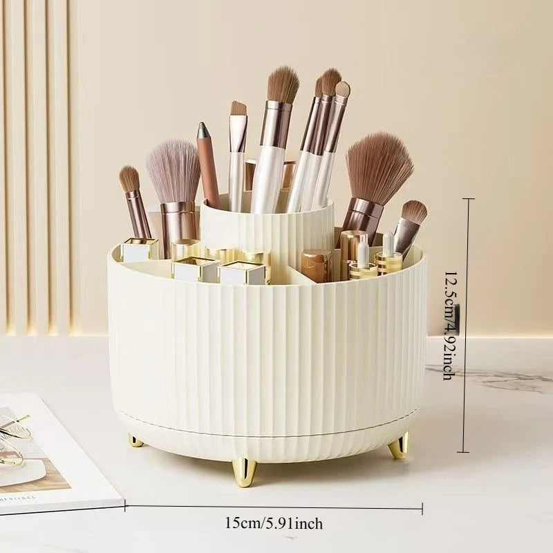 360° Rotating Makeup Organizer - 1pc Plastic Cosmetic Storage With 5 Compartments - Multi-Functional Holder For Brushes