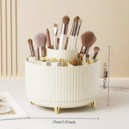 360° Rotating Makeup Organizer - 1pc Plastic Cosmetic Storage With 5 Compartments - Multi-Functional Holder For Brushes