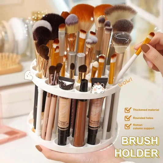 45 Hole Rotating Makeup Brush Organizer Transparent Easy Access Cosmetic Storage for Home Vanity Desktop
