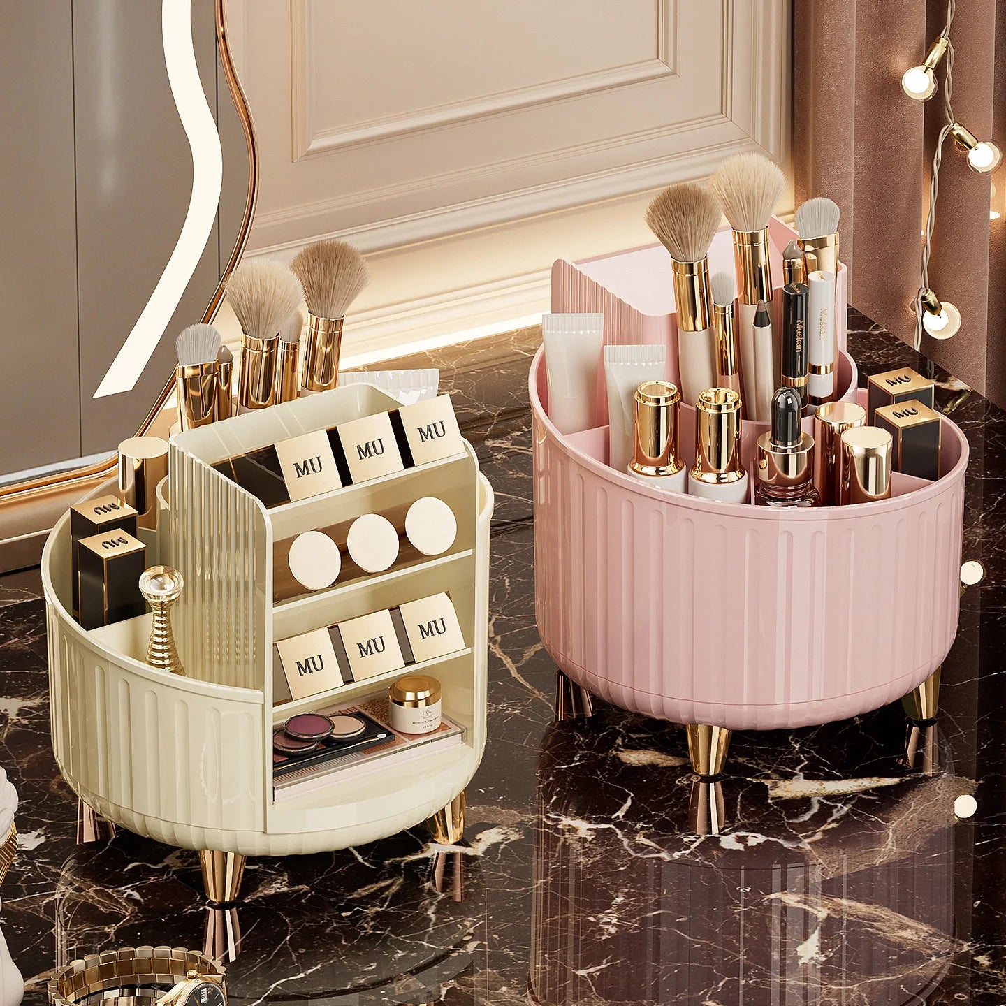 Rotating Makeup Organizer Desktop Cosmetic Storage Box for Lipstick Makeup Brushes Skincare Vanity Countertop Holder