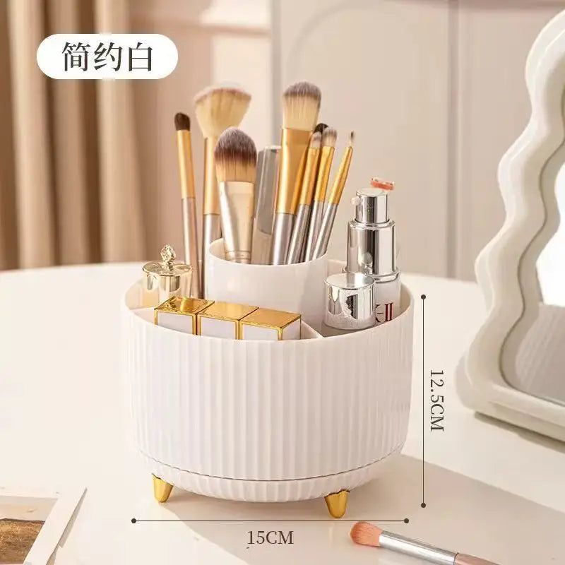 360° Rotating Makeup Organizer - 1pc Plastic Cosmetic Storage with 5 Compartments - Multi-Functional Holder for Brushes