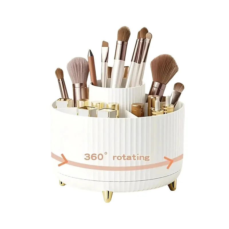 360° Rotating Makeup Organizer - 1pc Plastic Cosmetic Storage with 5 Compartments - Multi-Functional Holder for Brushes