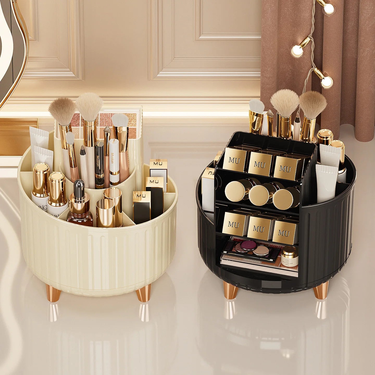 Rotating Makeup Organizer Desktop Cosmetic Storage Box for Lipstick Makeup Brushes Skincare Vanity Countertop Holder