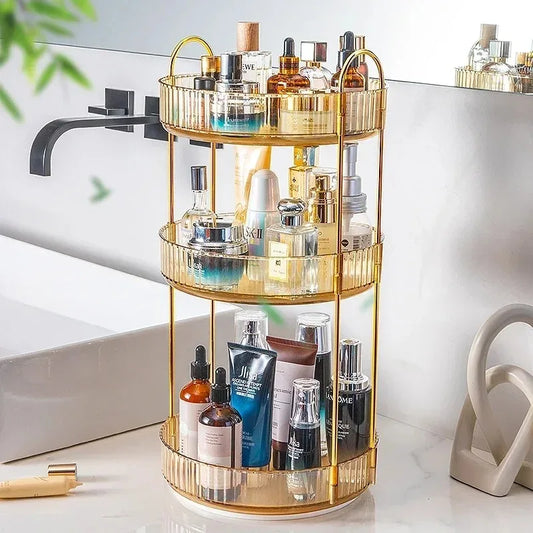 Rotating Makeup Organizer for Vanity 3 Tier Skincare Organizers Large Storage Bathroom Countertop Clear Cosmetic Holder Dresser