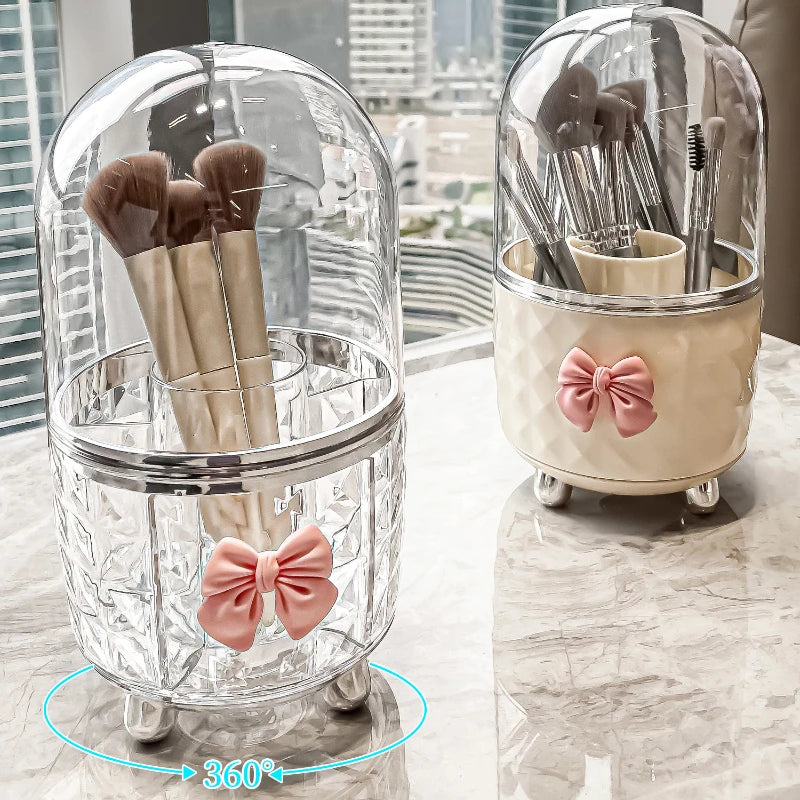 Rotating Cosmetic Makeup Organizer Storage Tube with Lid Clear Organizer Box Makeup Brush Holder Acrylic Organizers Bathroom