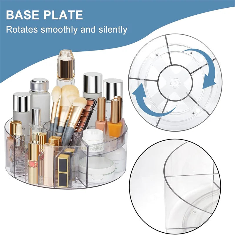 360° Rotating Makeup Organizer 10in Clear Turntable Lazy Susan Organizer Spinning Cosmetic Storage Holder with 6 Dividers JAF225