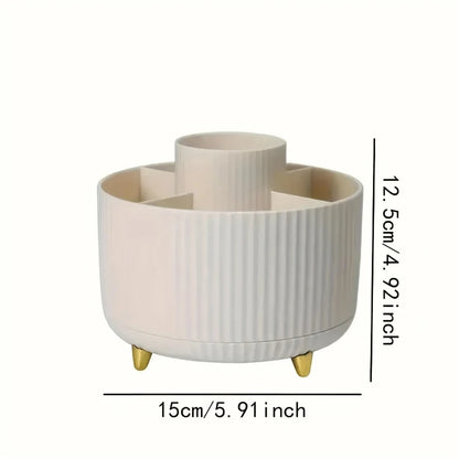 360° Rotating Makeup Brush Organizer 5-Compartment Cosmetic Storage Holder Stylish Desk Organizer for Brushes Lipsticks