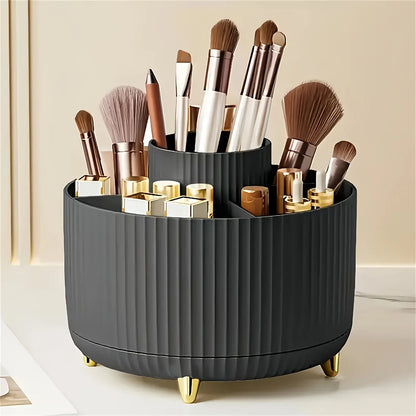 360° Rotating Makeup Brush Organizer 5-Compartment Cosmetic Storage Holder Stylish Desk Organizer for Brushes Lipsticks