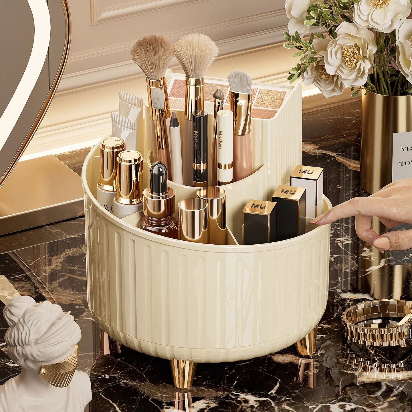 Rotating Makeup Organizer Desktop Cosmetic Storage Box for Lipstick Makeup Brushes Skincare Vanity Countertop Holder