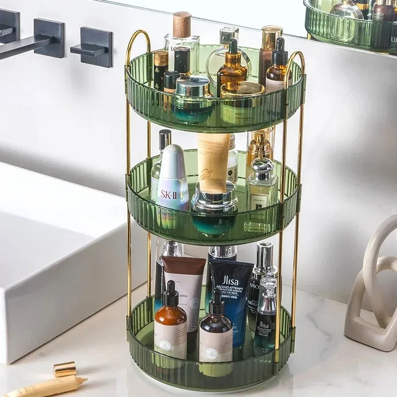 Rotating Makeup Organizer for Vanity 3 Tier Skincare Organizers Large Storage Bathroom Countertop Clear Cosmetic Holder Dresser