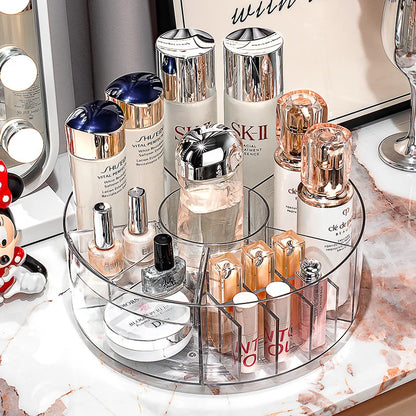 360° Rotating Makeup Organizer 10in Clear Turntable Lazy Susan Organizer Spinning Cosmetic Storage Holder with 6 Dividers JAF225
