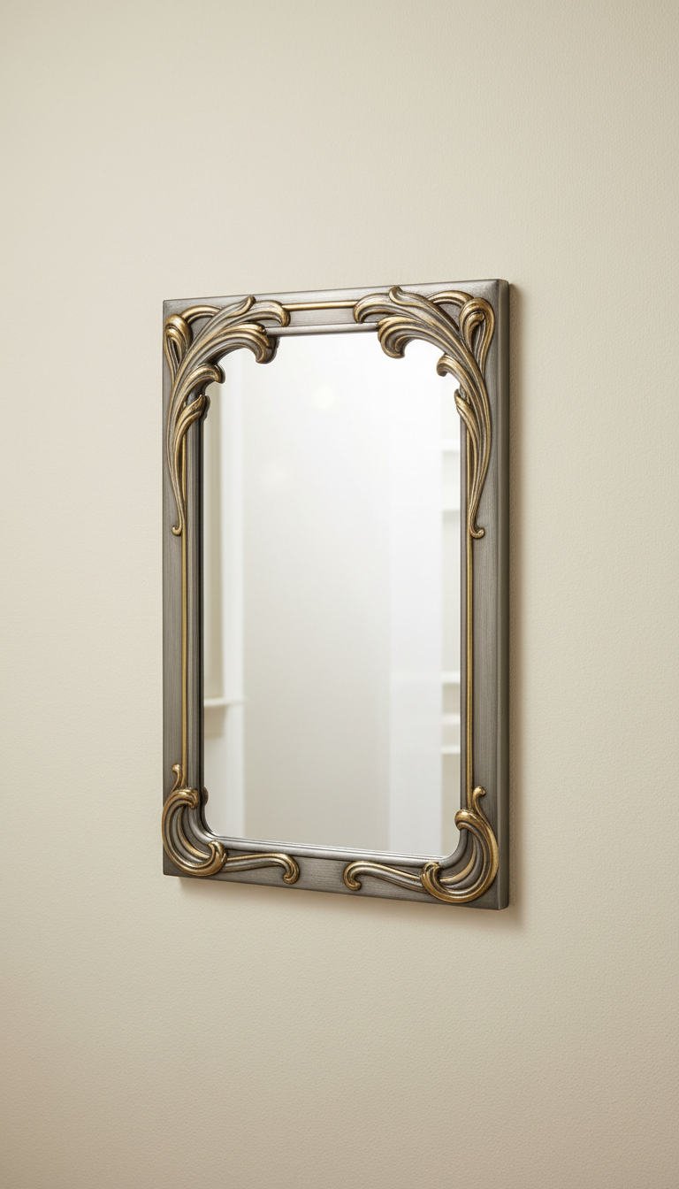 Rectangular pewter-framed wall mirror